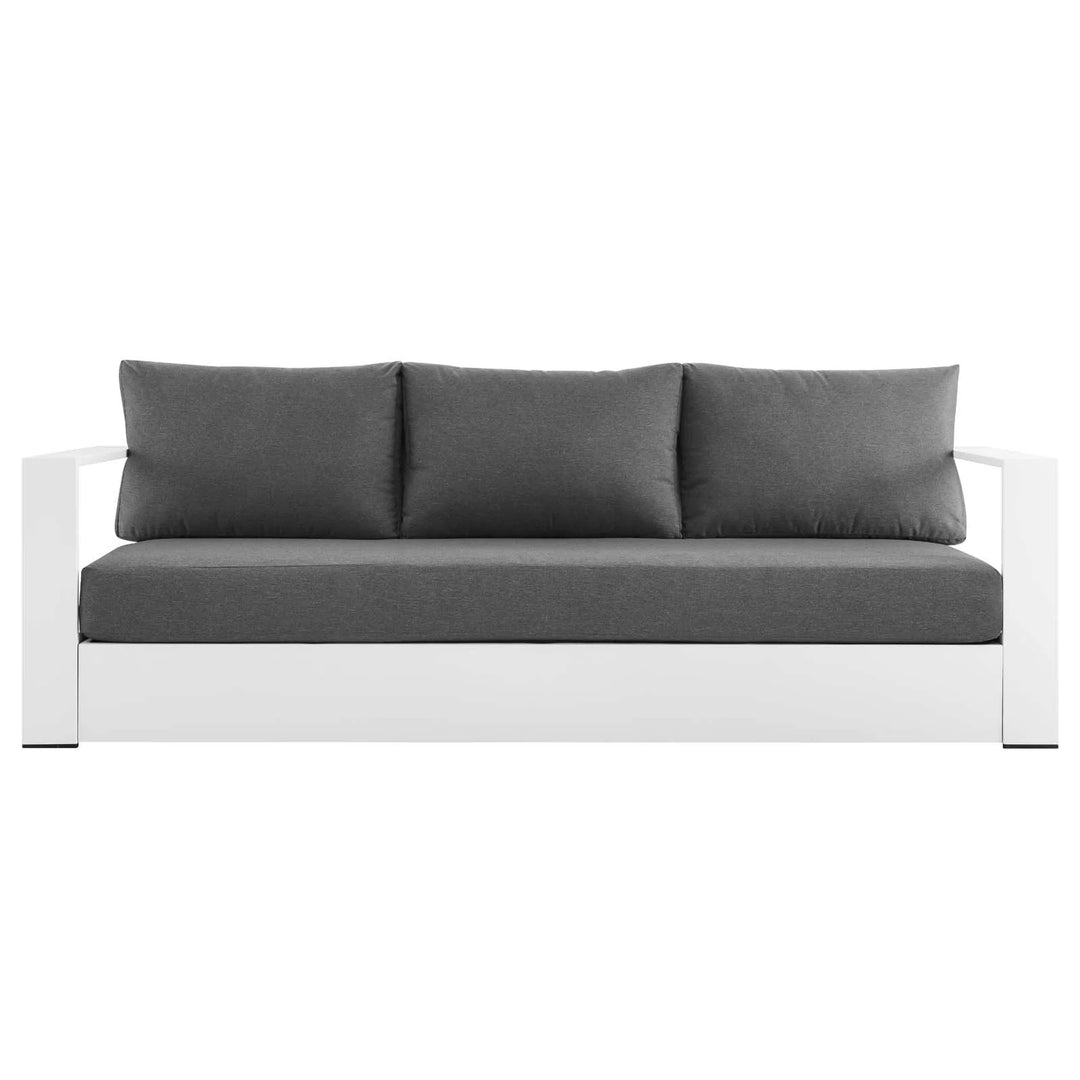 Sillón de aluminio blanco y tela carbón para exteriores Neuba de frente.