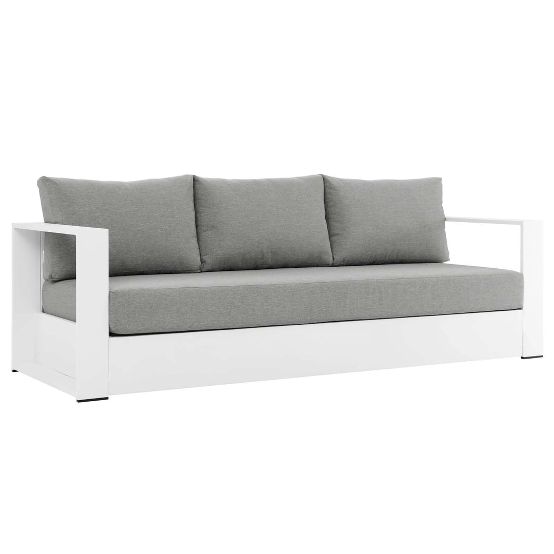 Sillón de aluminio blanco y tela gris para exteriores Neuba de frente.