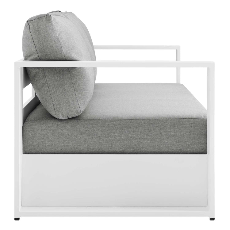 Sillón de aluminio blanco y tela gris para exteriores Neuba de frente de lado.