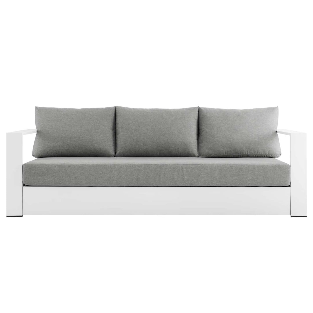 Sillón de aluminio blanco y tela gris para exteriores Neuba de frente de frente.