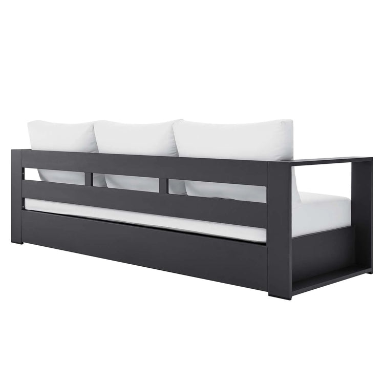 Sillón de aluminio gris y tela blanco para exteriores Neuba de espaldas.
