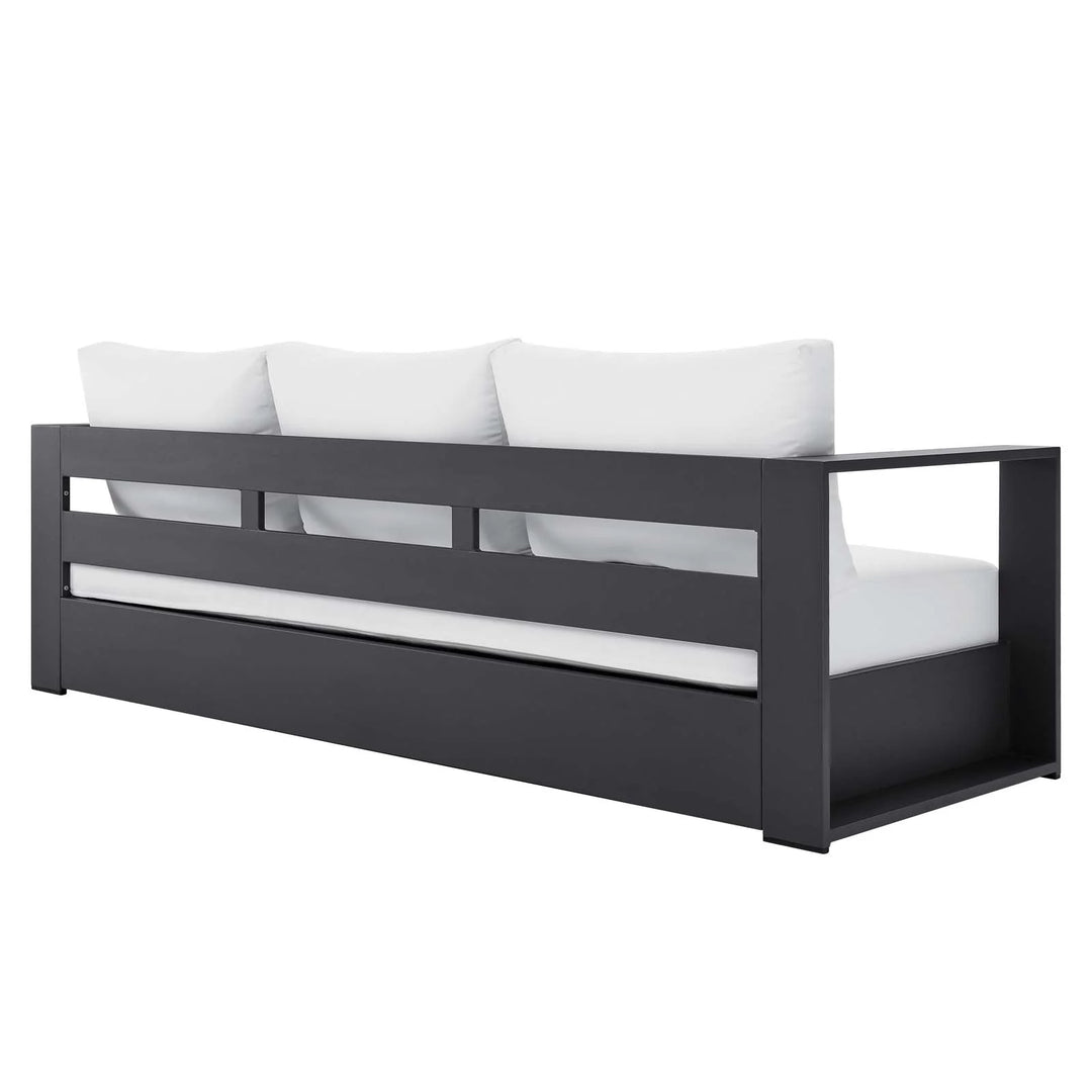 Sillón de aluminio gris y tela blanco para exteriores Neuba de espaldas.