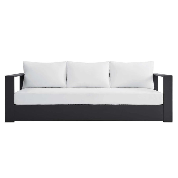 Sillón de aluminio gris y tela blanco para exteriores Neuba de frente.