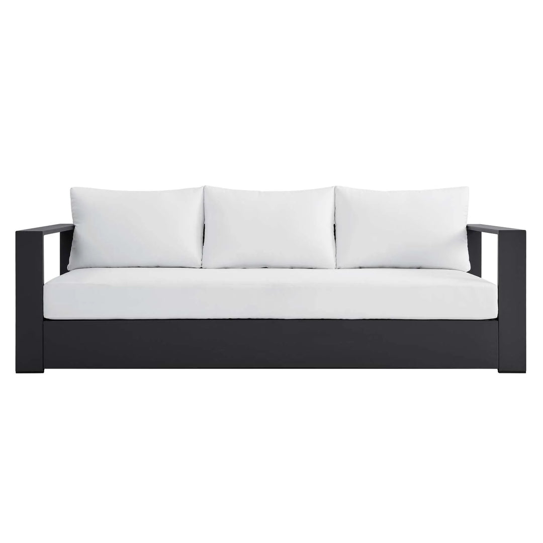 Sillón de aluminio gris y tela blanco para exteriores Neuba de frente.