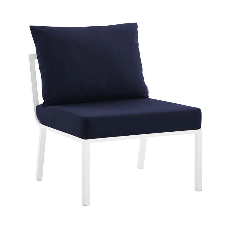 Sillón para exterior de aluminio sin descansabrazos Loana blanco azul - modular .