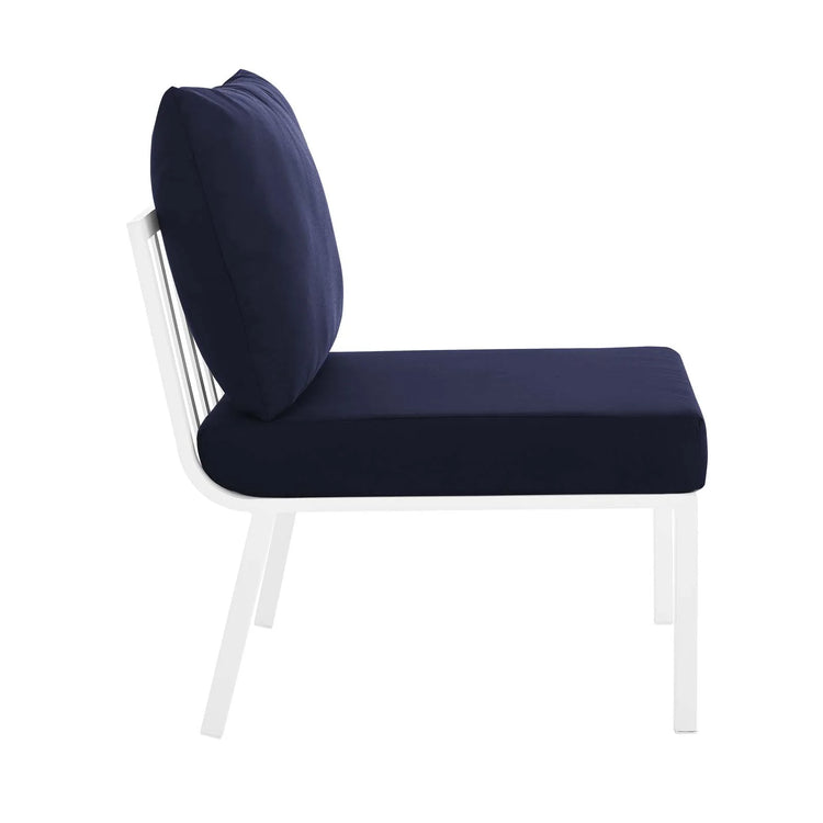 Sillón para exterior de aluminio sin descansabrazos Loana blanco azul - modular  de lado.