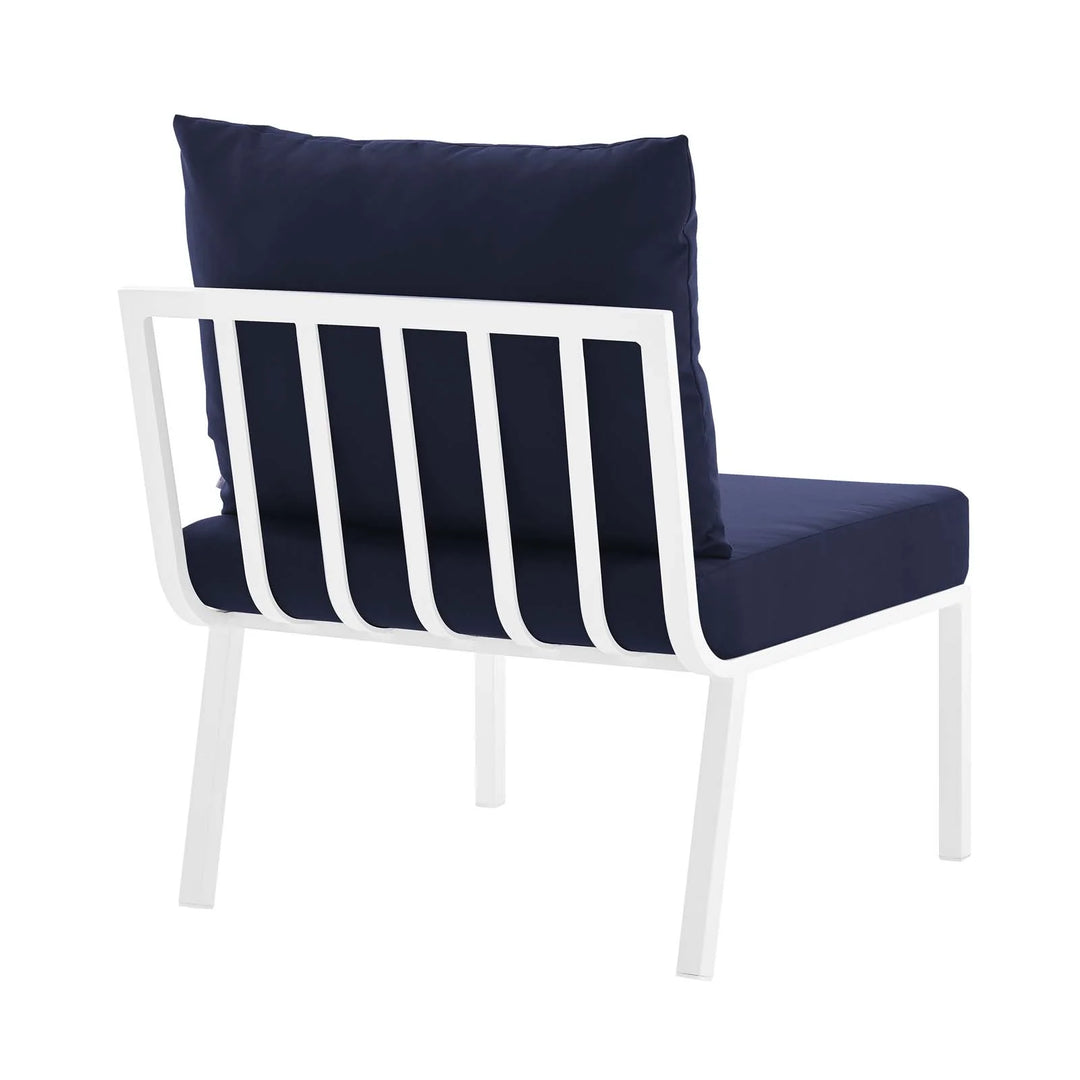 Sillón para exterior de aluminio sin descansabrazos Loana blanco azul - modular de espaldas.