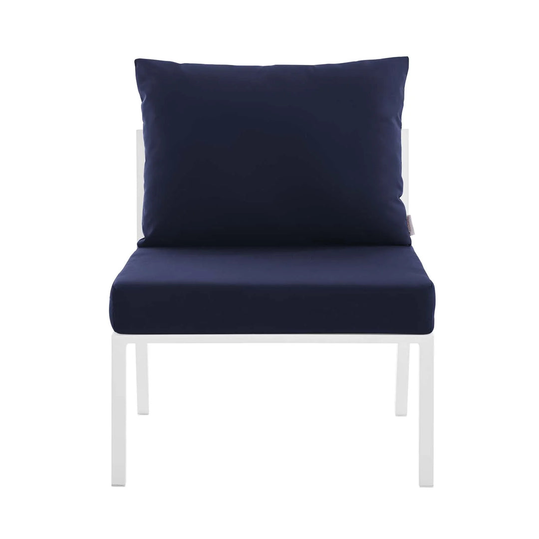 Sillón para exterior de aluminio sin descansabrazos Loana blanco azul - modular de frente.