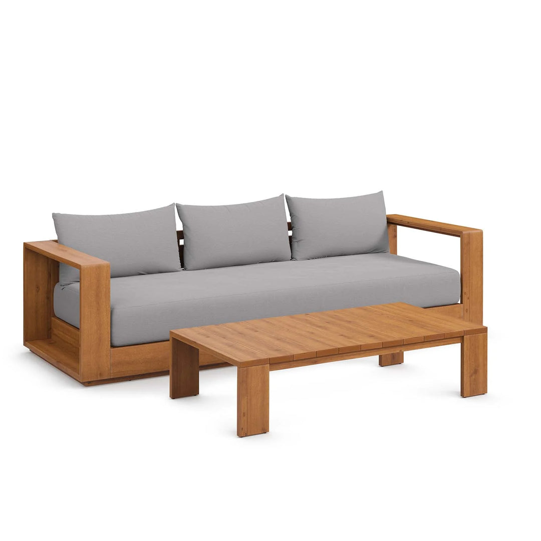 Sillón y mesa de centro para exteriores de madera de acacia Nueba.