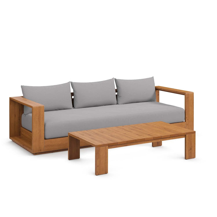 Sillón y mesa de centro para exteriores de madera de acacia Nueba.