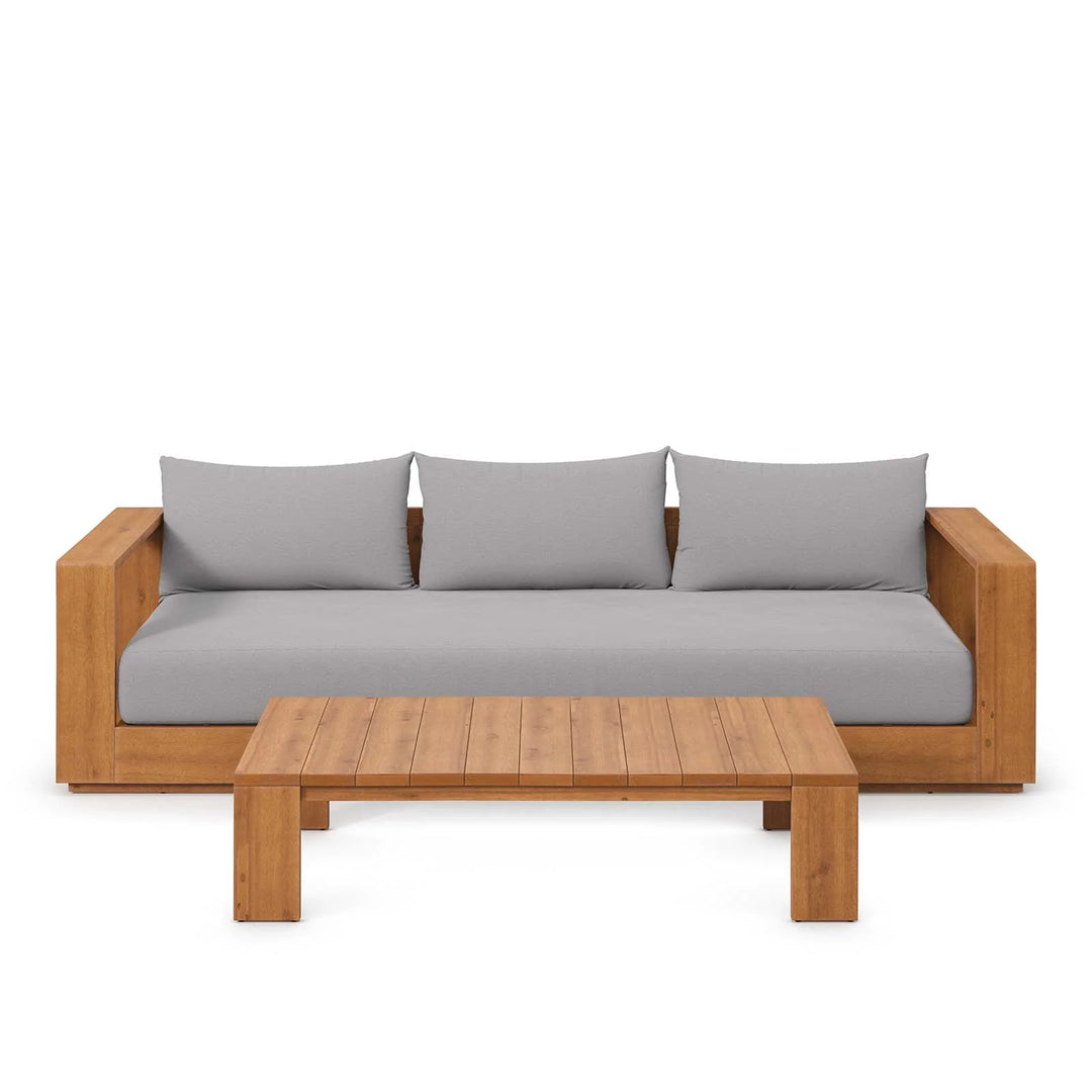 Sillón y mesa de centro para exteriores de madera de acacia Nueba