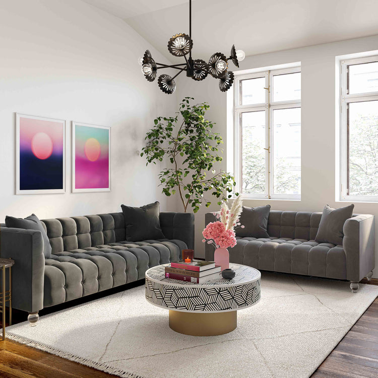 Sofá Loveseat de terciopelo Halima dimensiones.