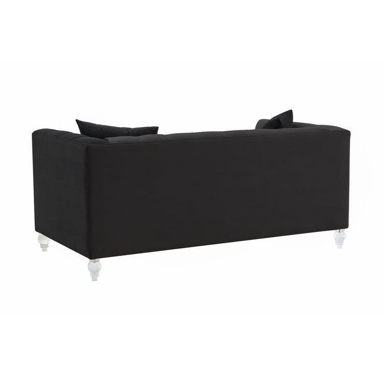 Sofá Loveseat de terciopelo negro Halima de atrás.