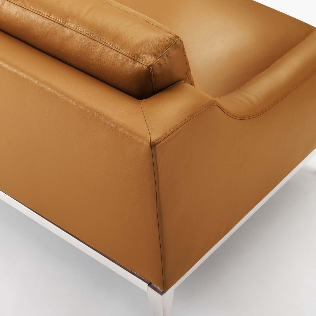 Sofá de 83.5” de acero inoxidable y piel Ulan
