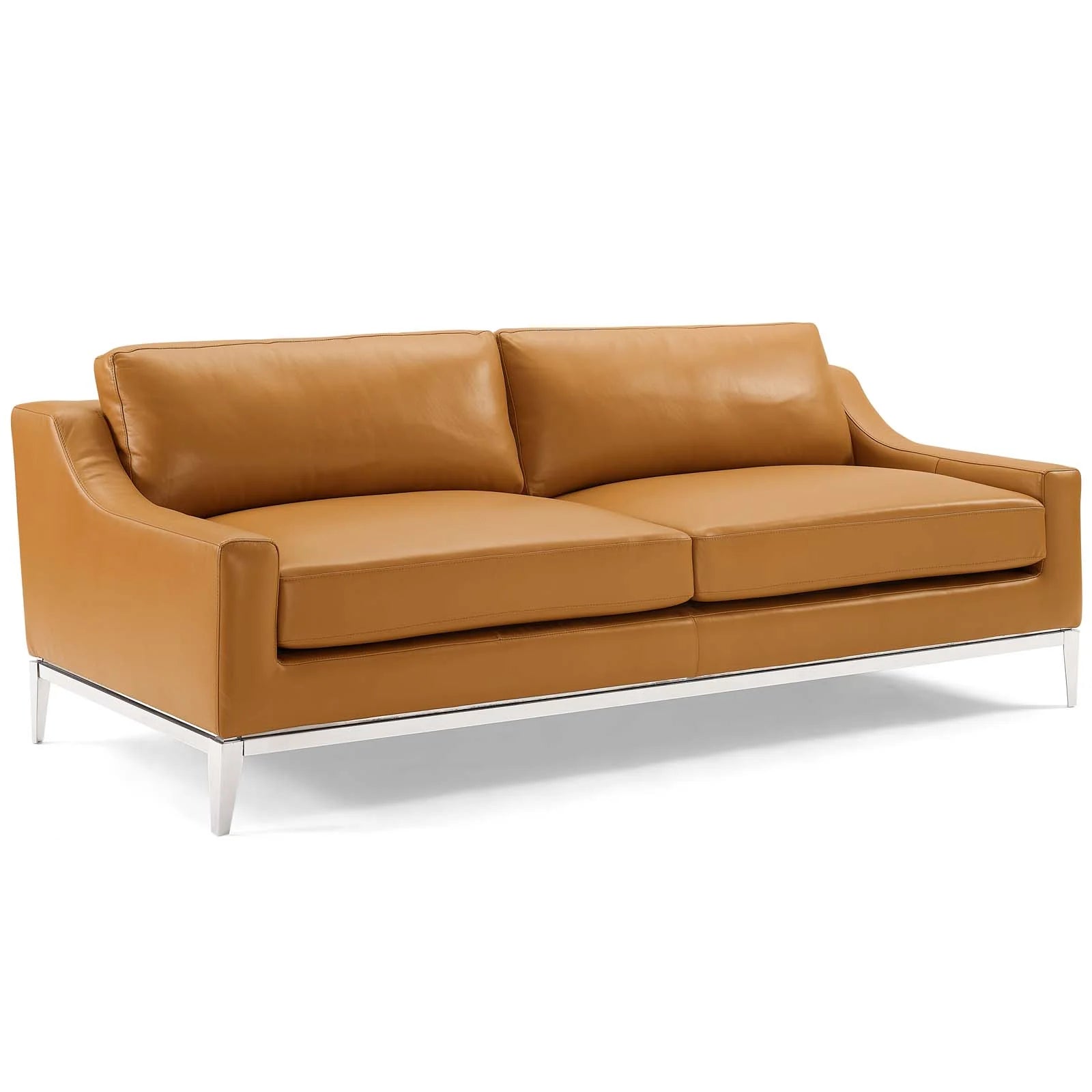 Sofá de 83.5” de acero inoxidable y piel bronceado Ulan.