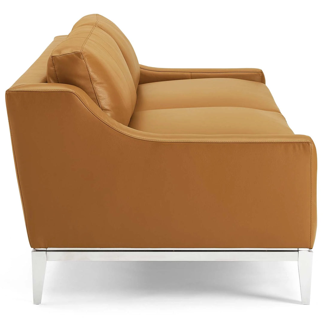 Sofá de 83.5” de acero inoxidable y piel Ulan