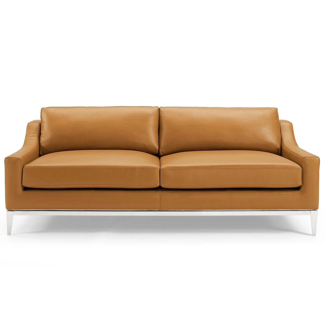 Sofá de 83.5” de acero inoxidable y piel Ulan