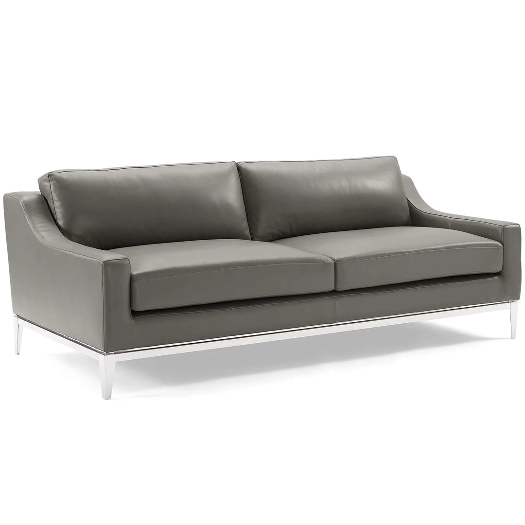Sofá de 83.5” de acero inoxidable y piel gris Ulan.