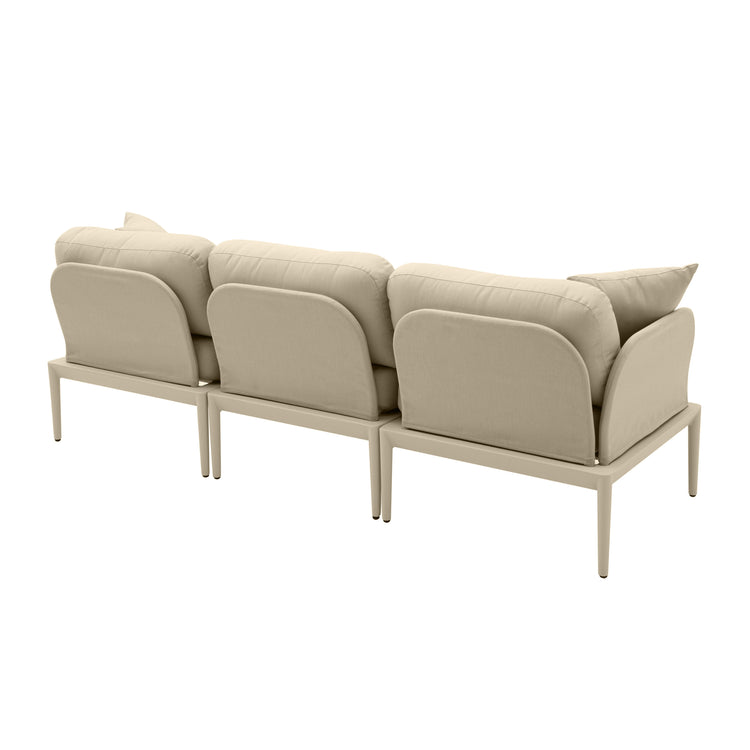Sofá de aluminio para exteriores Jade color beige de espaldas.