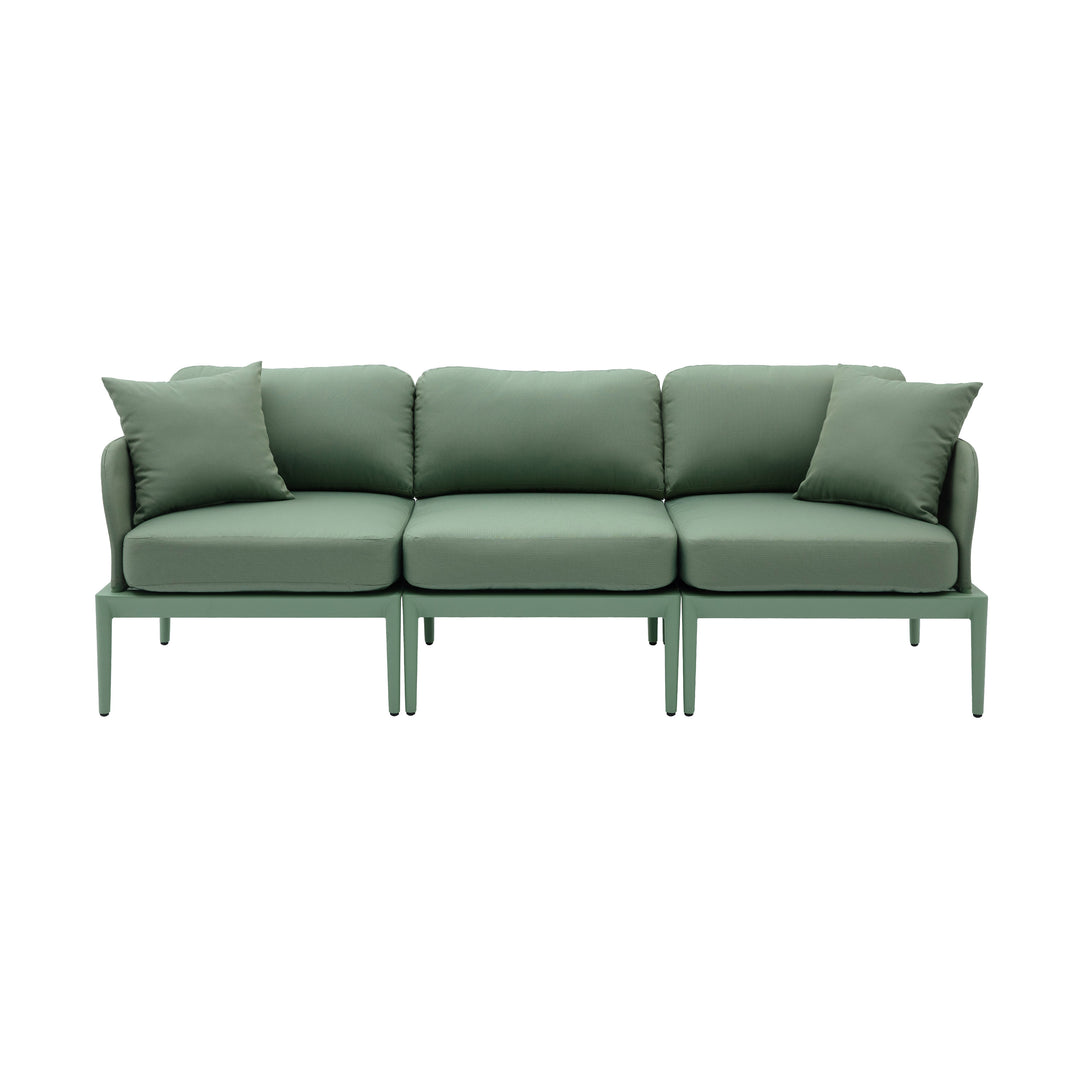 Sofá de aluminio para exteriores Jade color verde de frente.