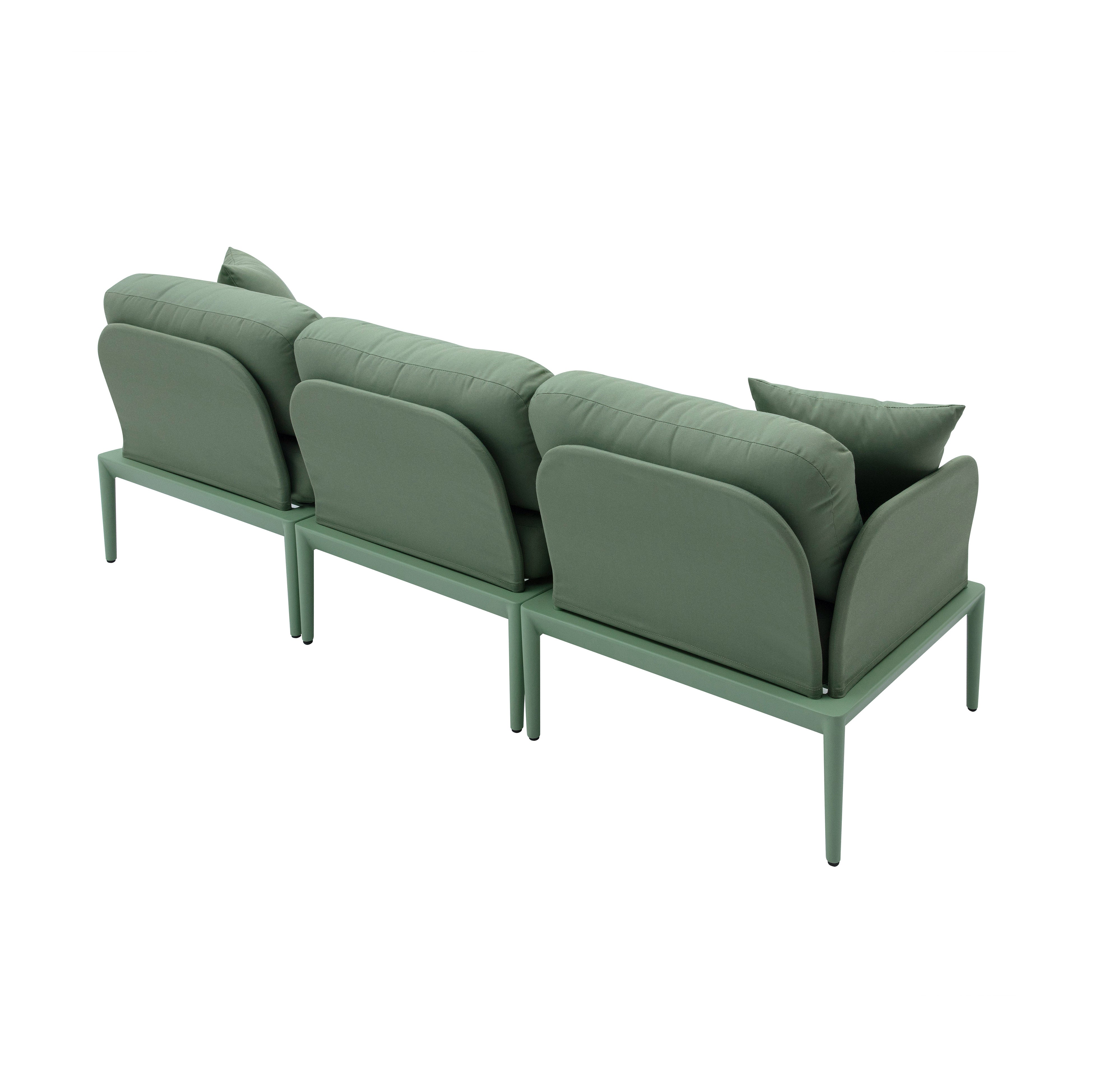 Sofá de aluminio para exteriores Jade color verde de espaldas.