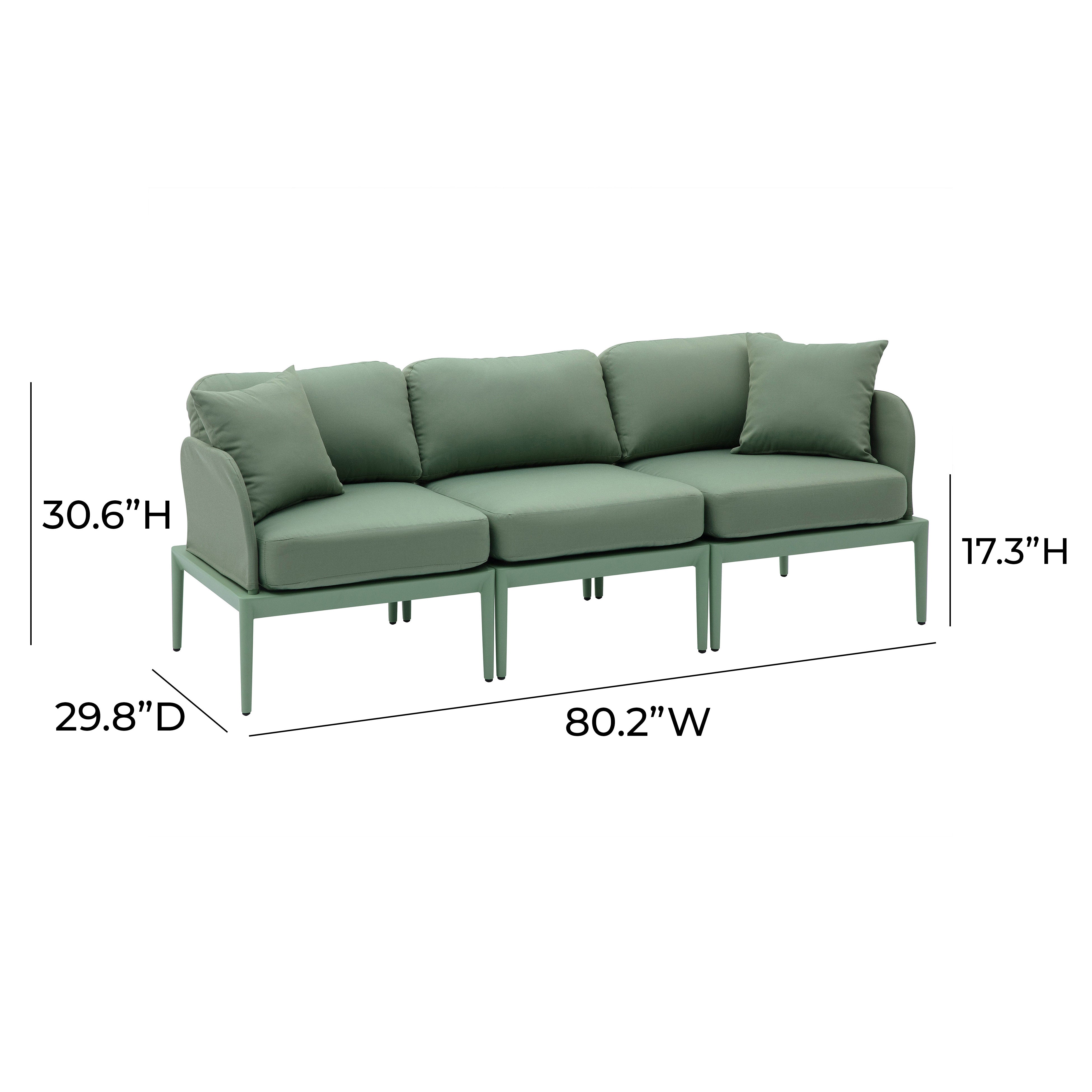 Sofá de aluminio para exteriores Jade color verde dimensiones.