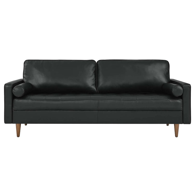 Sofá de cuero de 81" Tanan color negro de frente.