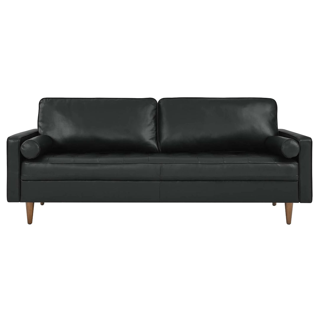 Sofá de cuero de 81" Tanan color negro de frente.