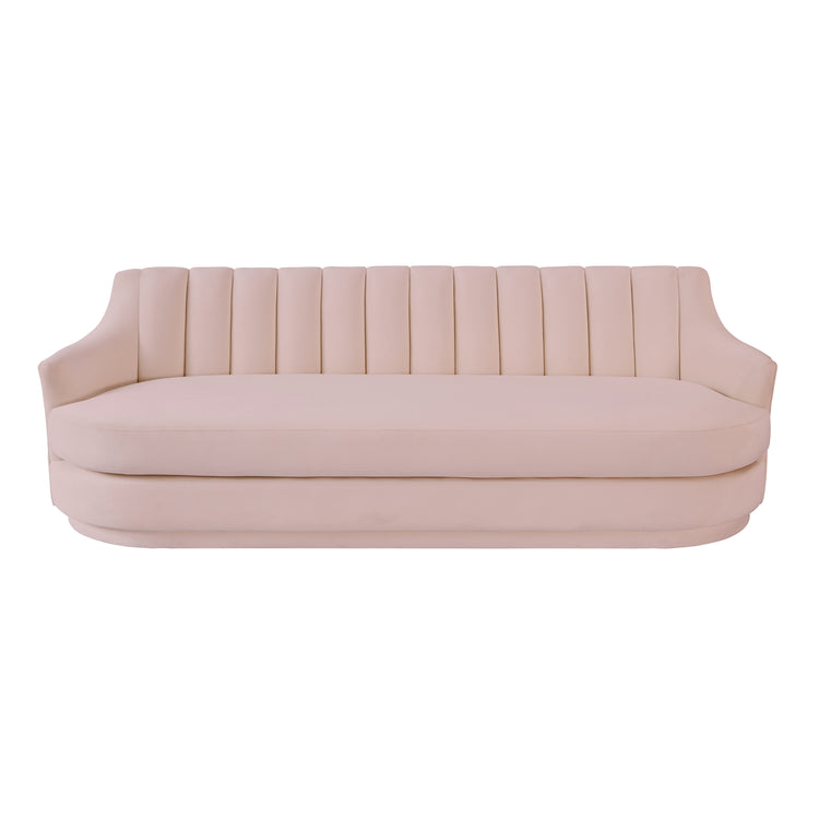 Sofá de terciopelo Norina de tres plazas color Blush de frente.