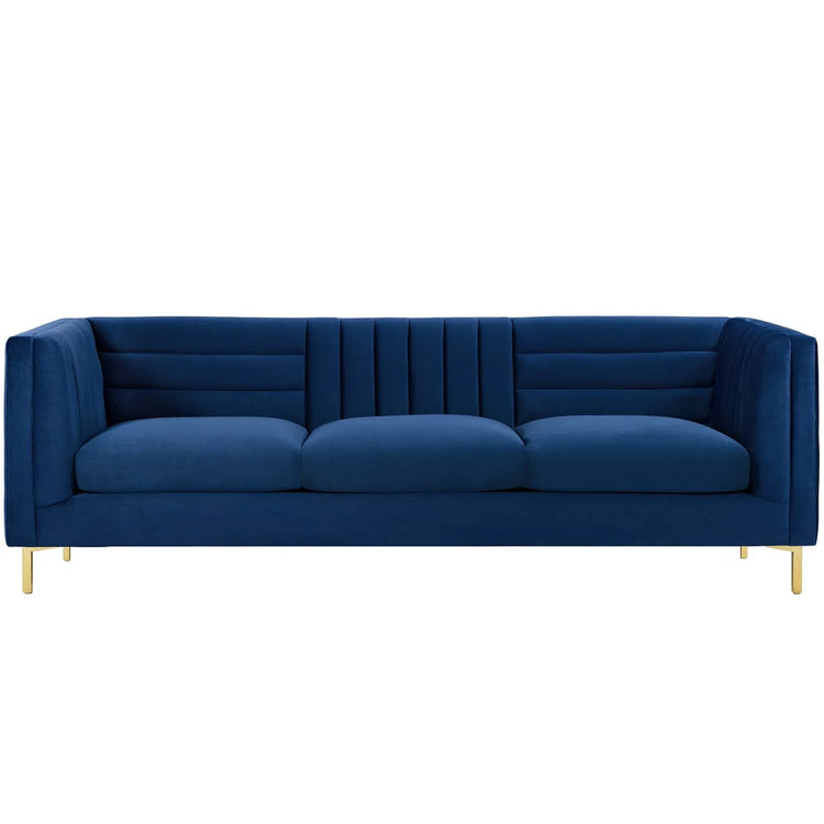 Sofá de terciopelo azul Troye.