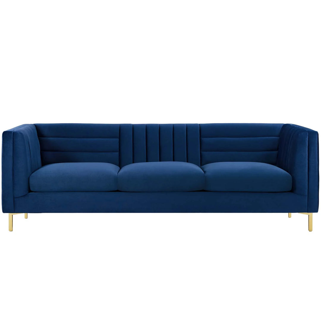Sofá de terciopelo azul Troye.