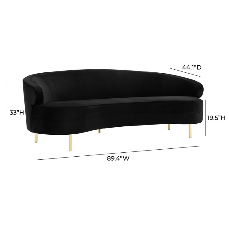 Sofá de terciopelo negro Ayoub dimensiones.