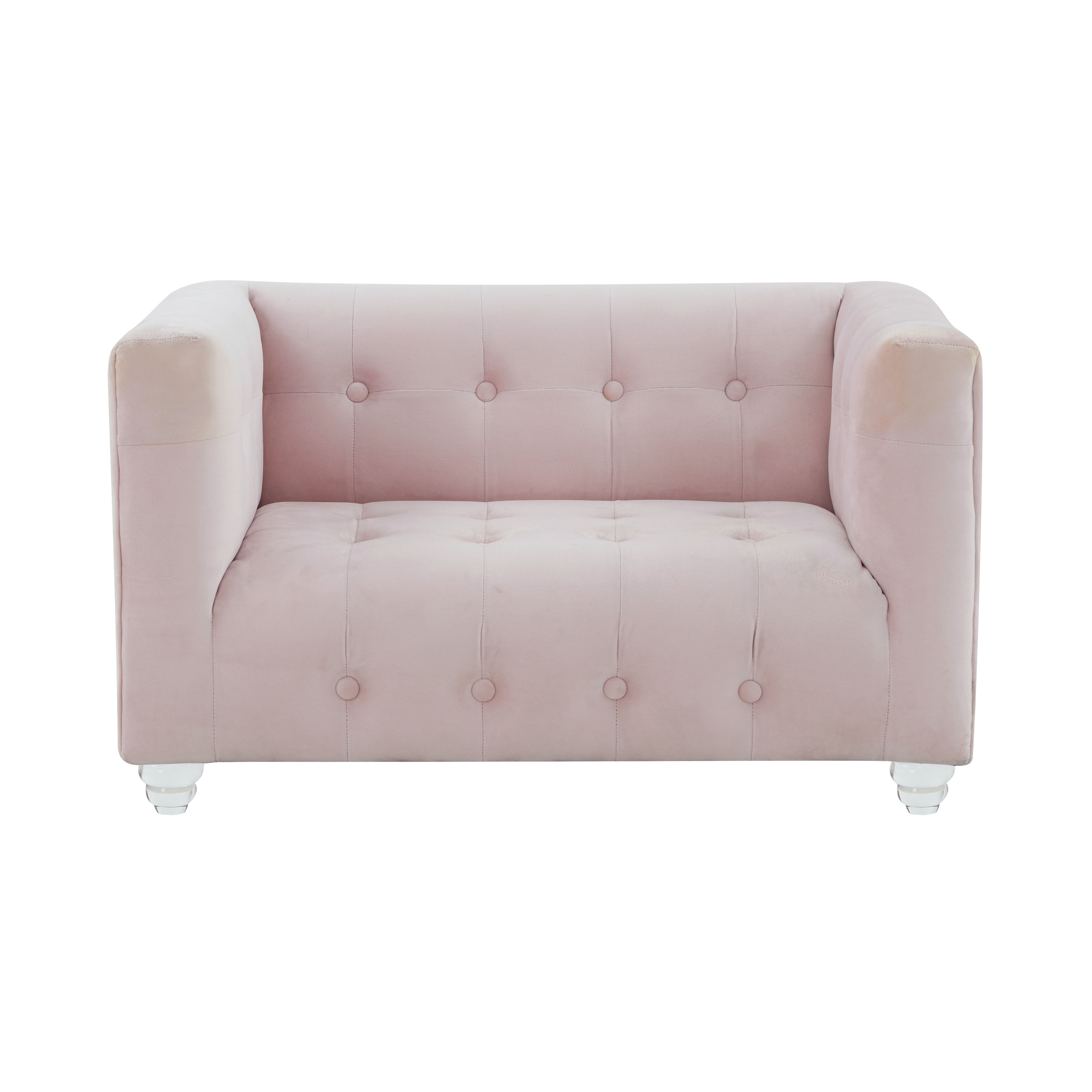 Sofá de terciopelo para mascota rosa Halima de frente.