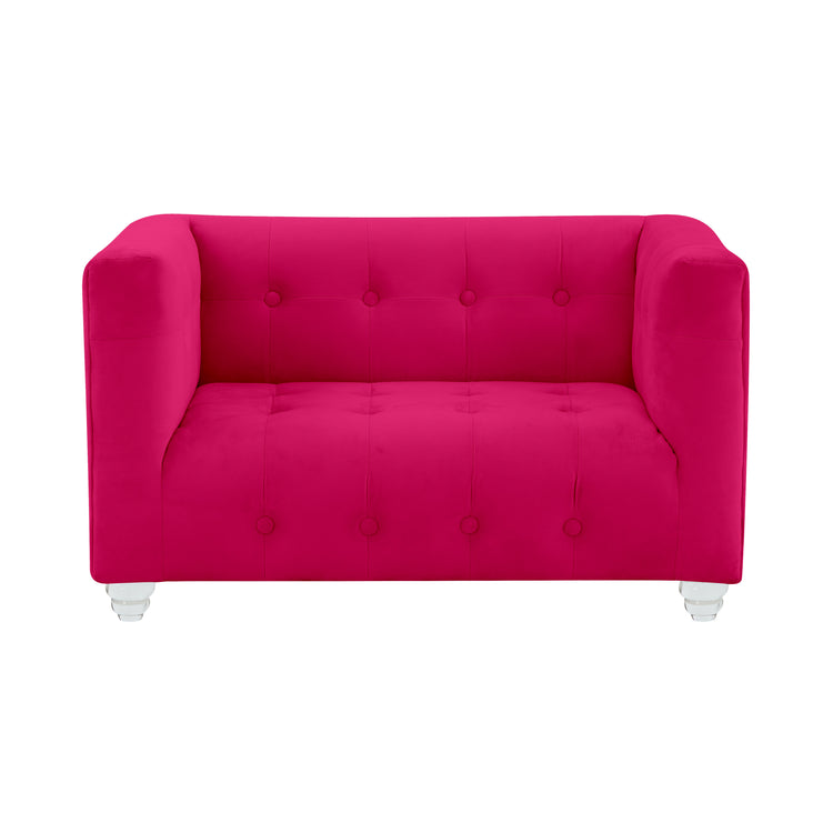 Sofá de terciopelo para mascota rosa ardiente Halima de frente.