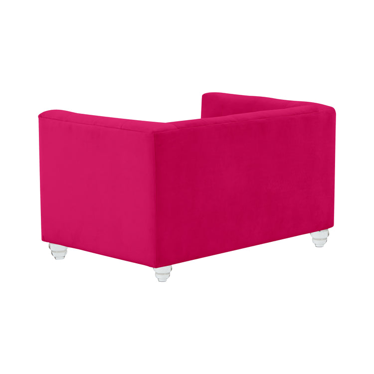 Sofá de terciopelo para mascota rosa ardiente Halima de atrás.