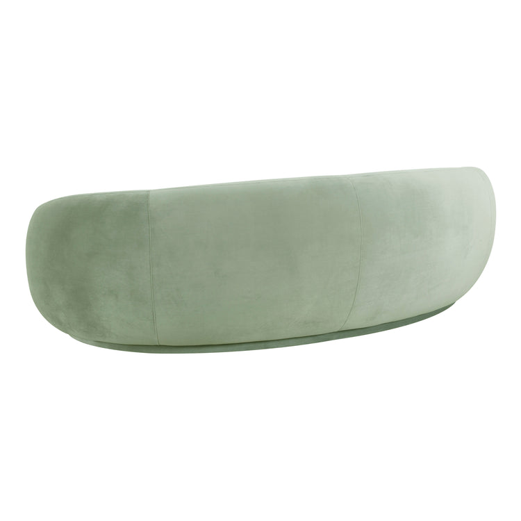 Sofá de terciopelo verde musgo Avery de espaldas.