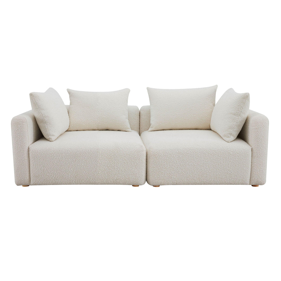 Sofá modular Loveseat de 2 piezas de boucle color crema.