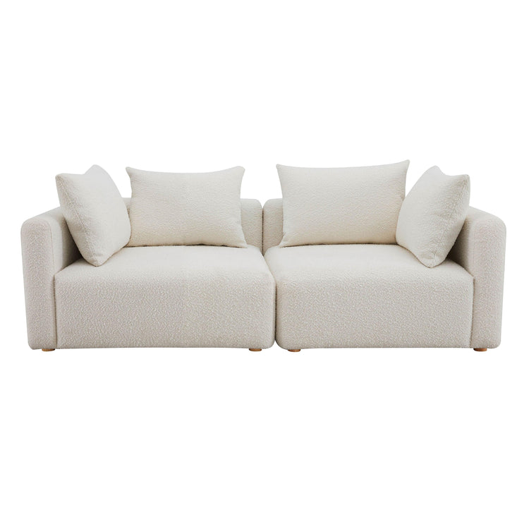 Sofá modular Loveseat de 2 piezas de boucle color crema.