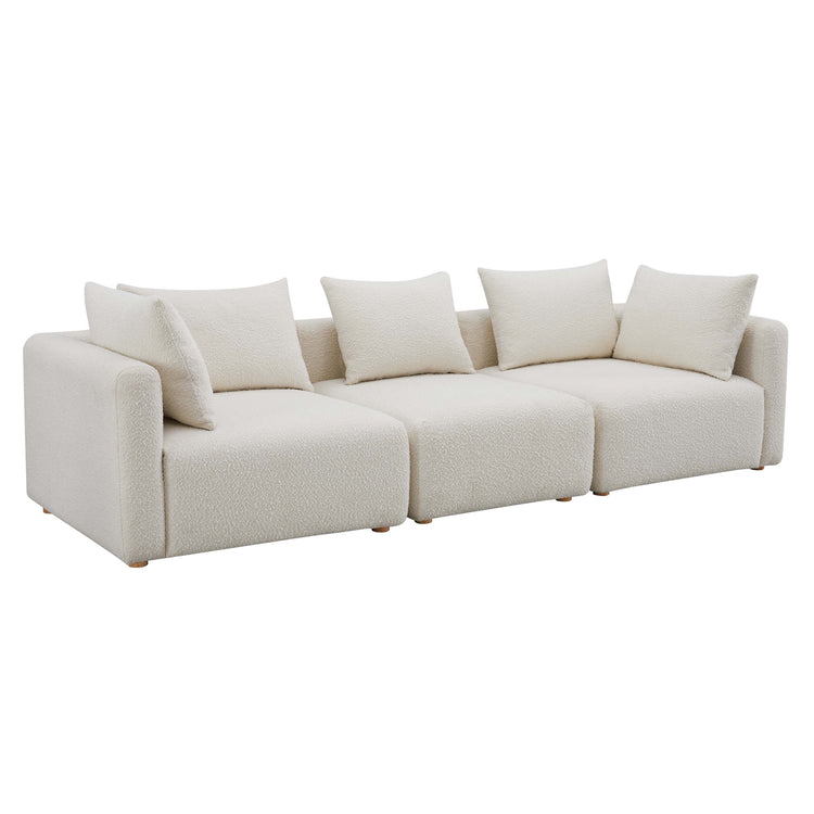 Sofá modular de 3 piezas Emory de boucle color crema.