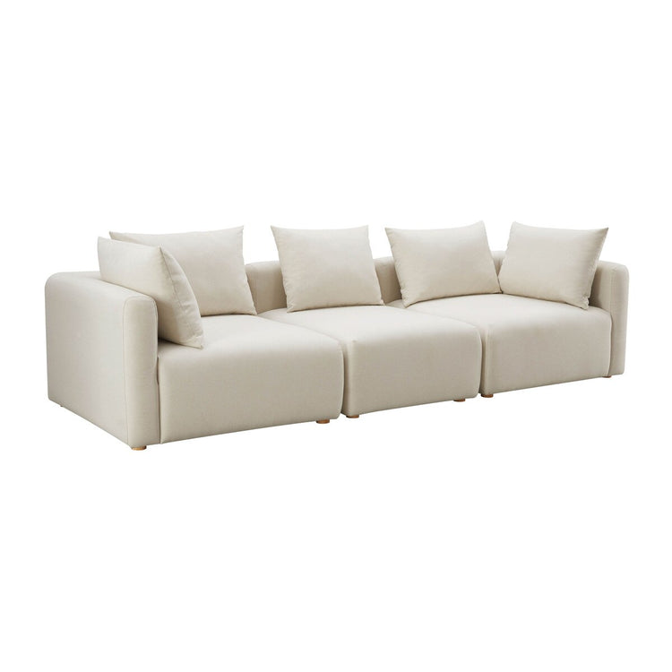 Sofá modular de 3 piezas Emory de lino color crema.