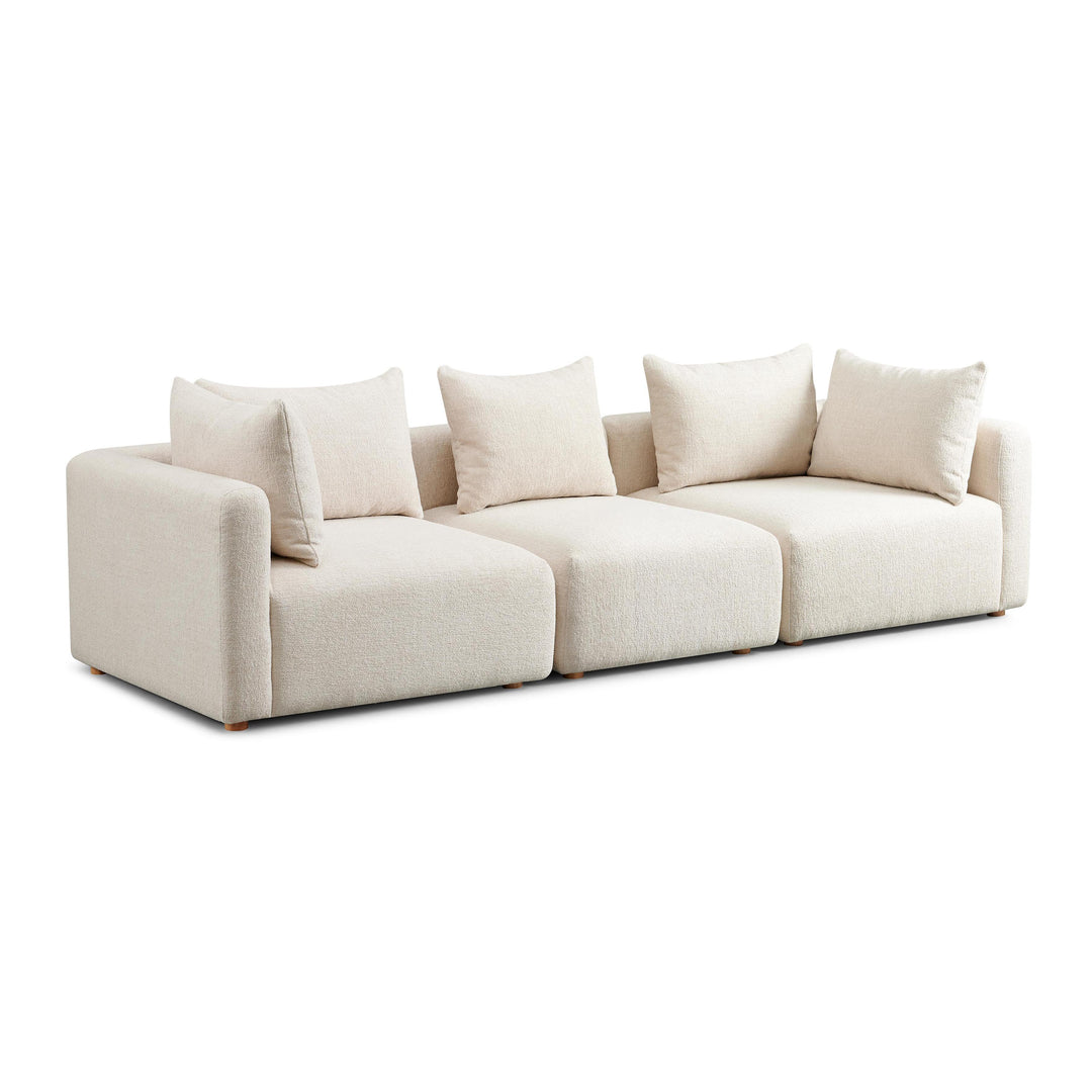 Sofá modular de 3 piezas Emory de tela texturizada pesada color crema.