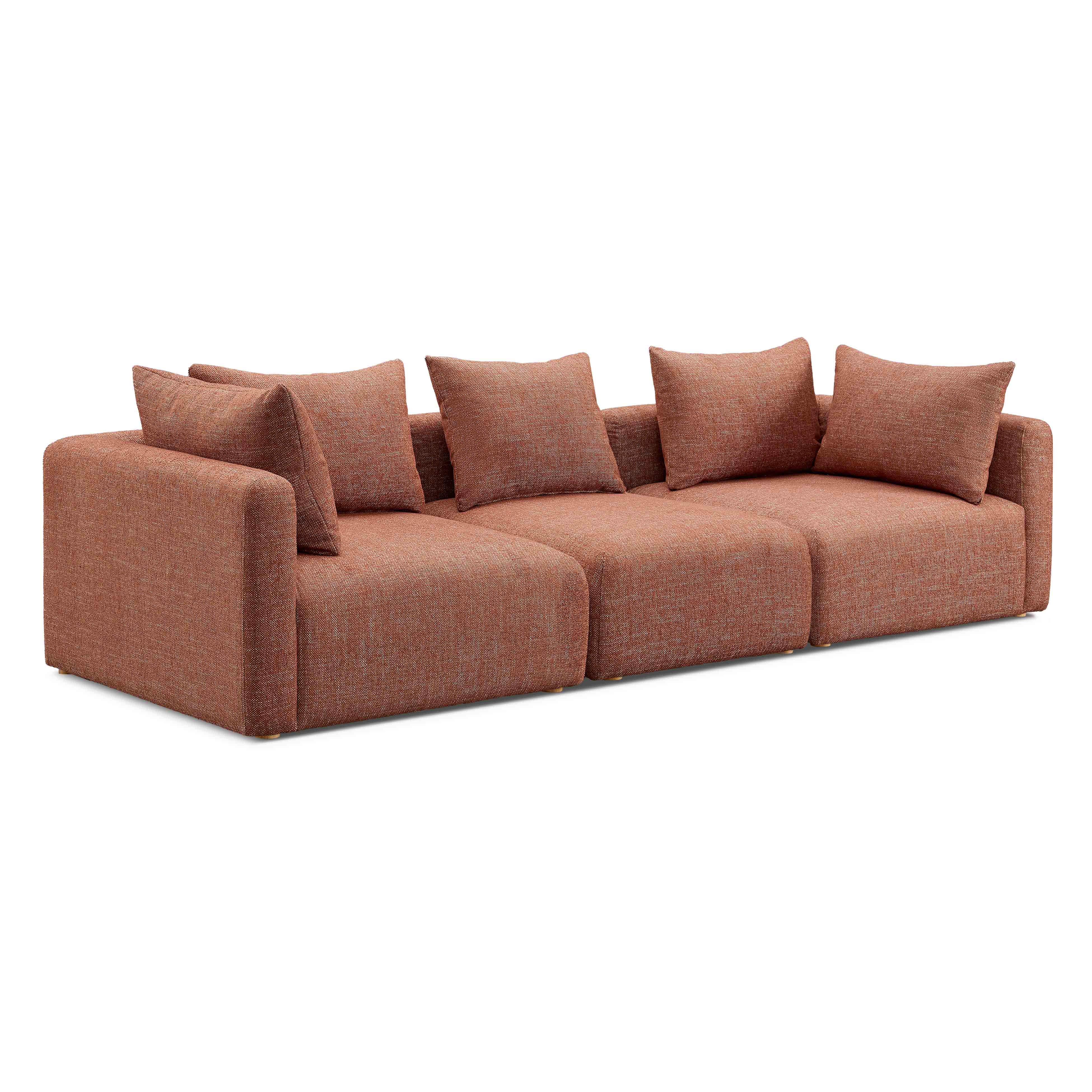 Sofá modular de 3 piezas Emory de tela texturizada pesada color rojo.