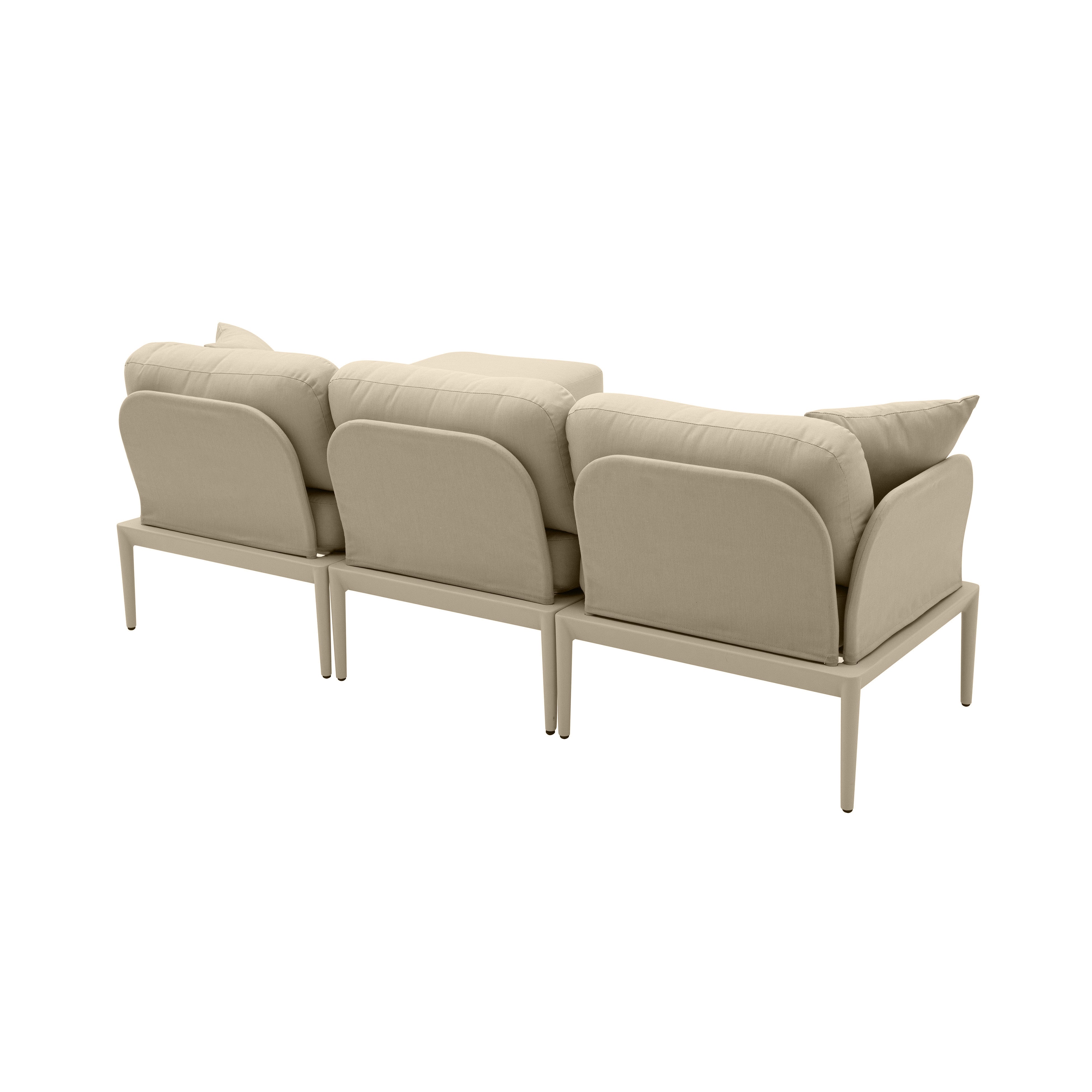 Sofá seccional de aluminio para exteriores Jade color beige de espaldas.