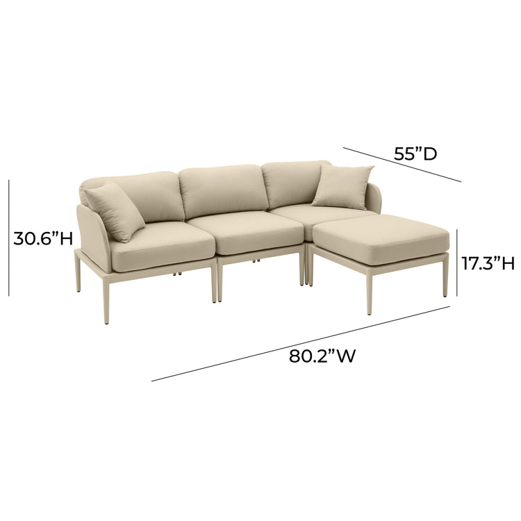 Sofá seccional de aluminio para exteriores Jade color beige dimensiones.