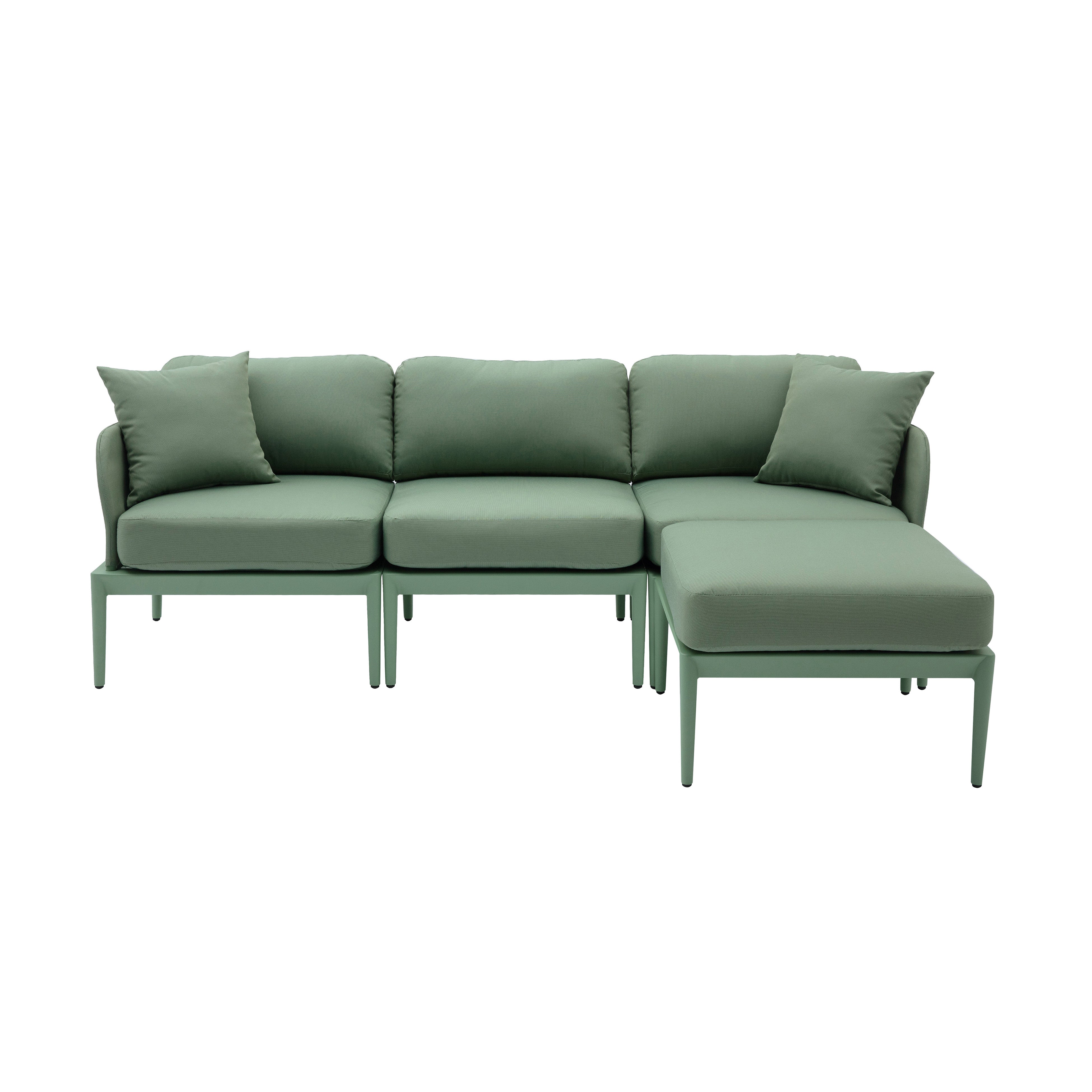 Sofá seccional de aluminio para exteriores Jade color verde de frente.
