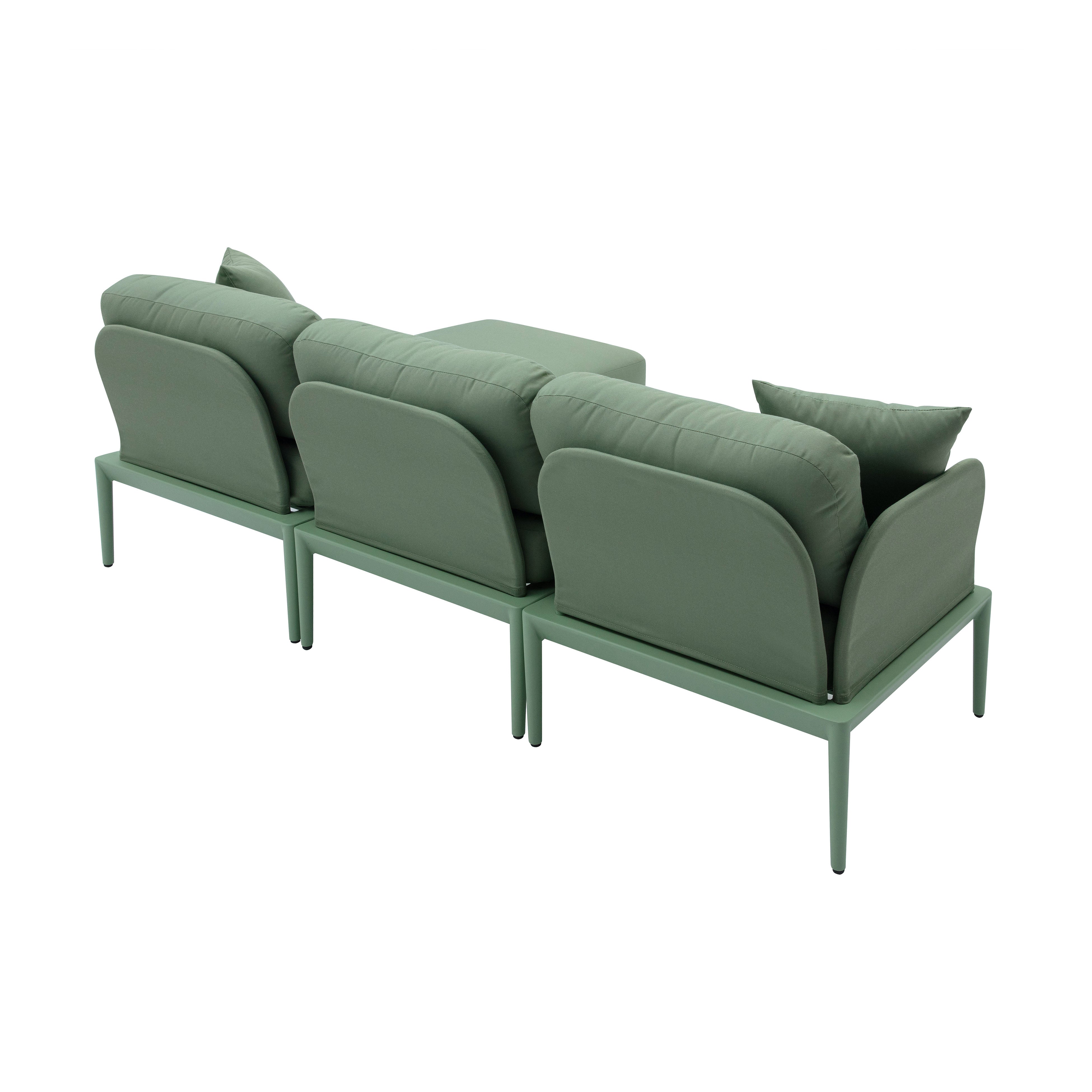 Sofá seccional de aluminio para exteriores Jade color verde de espaldas.