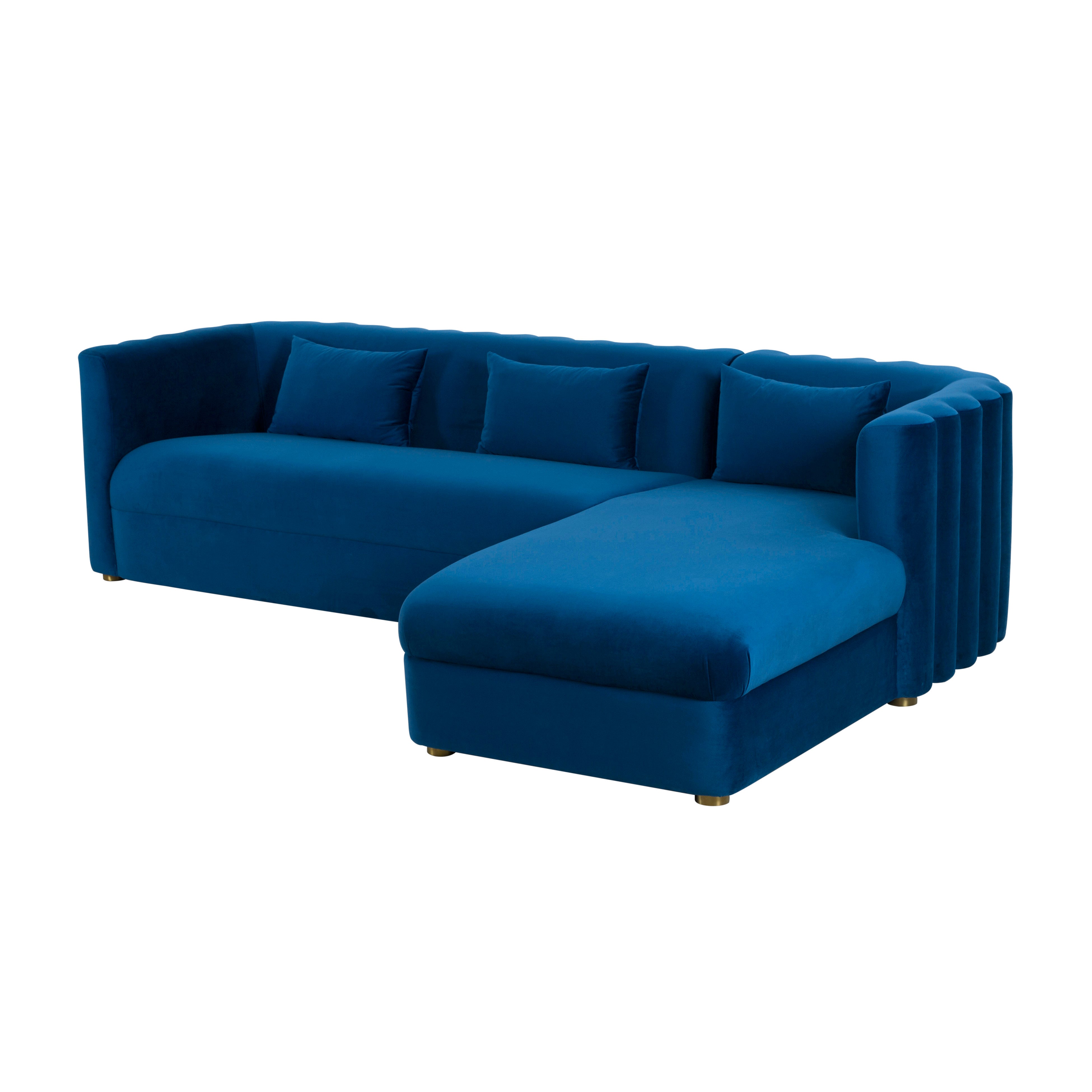 Sofá seccional de terciopelo azul marino Anice - en L derecha.