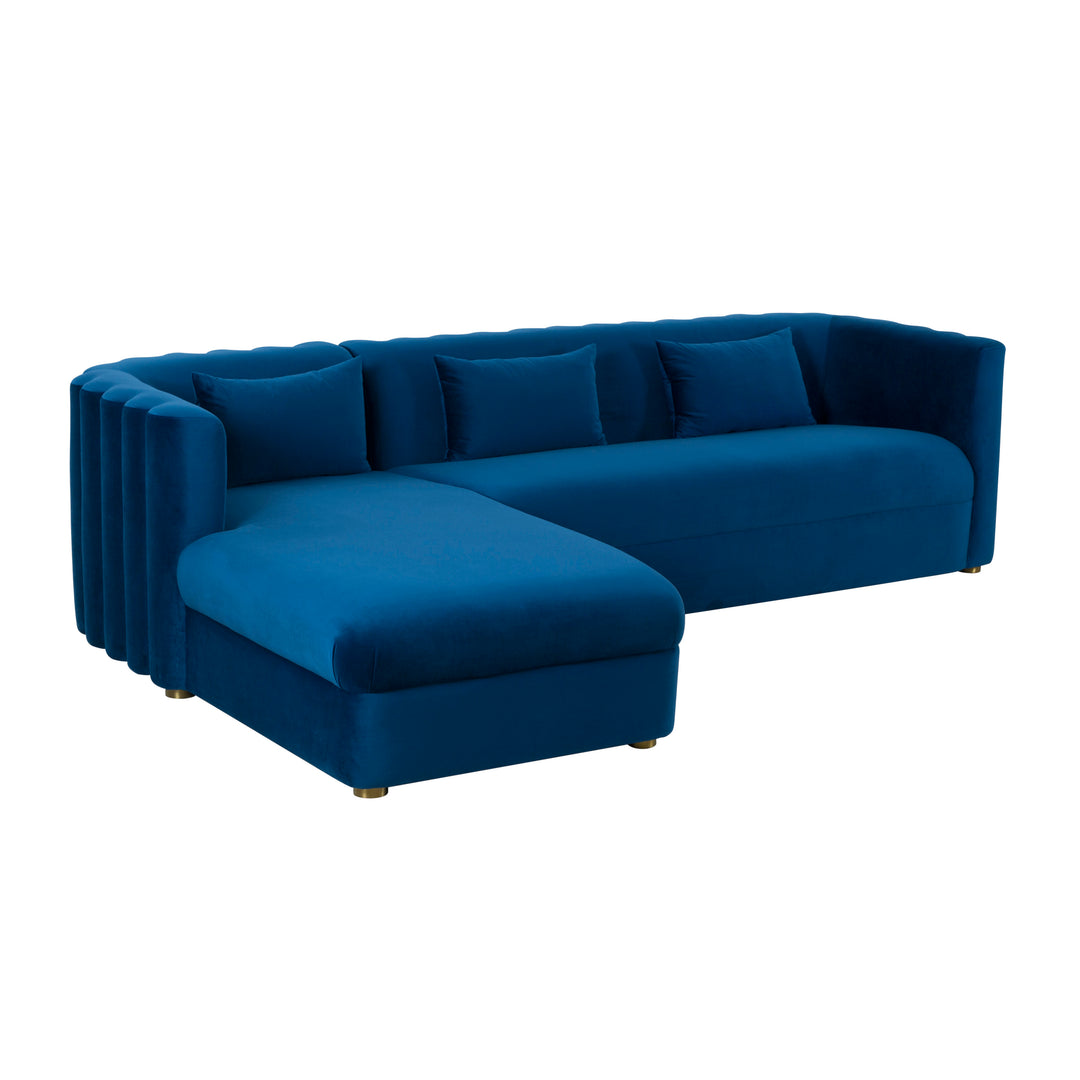 Sofá seccional de terciopelo azul marino Anice - en L izquierdo.