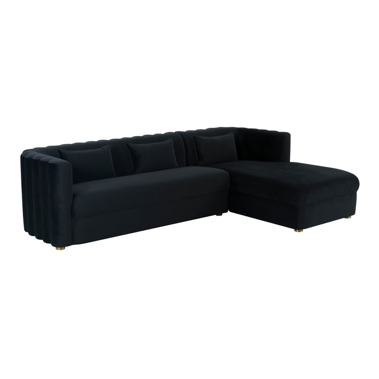 Sofá seccional de terciopelo negro Anice - en L derecha.