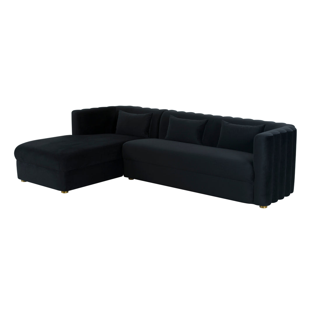 Sofá seccional de terciopelo negro Anice - en L izquierdo.